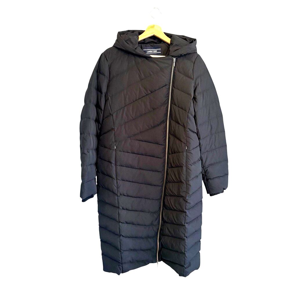 Lands End Womens 600 Fill Down Puffer Coat Size M Black Insulated Hyper Dry NWT
